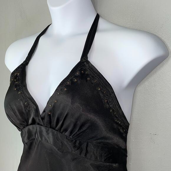 Vanity Going Out Halter Top Size Large Beaded Satin Babydoll Dark Romantic Goth - Picture 1 of 10